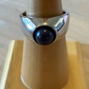 Silver Ring with Black Gemstone